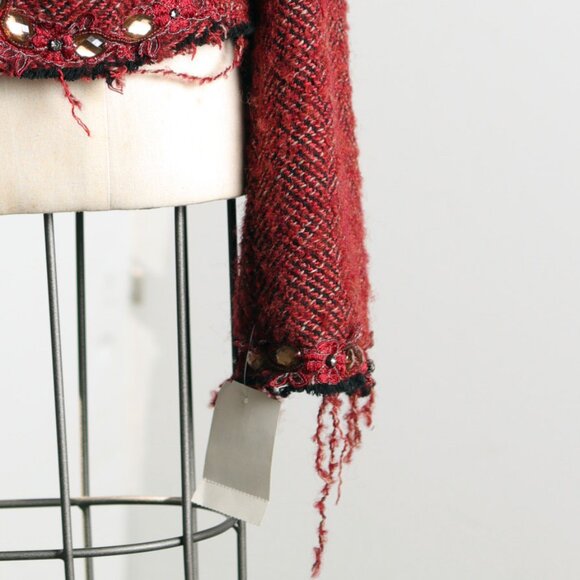 New Funky and Fabulous Till the End L Maroon Tweed Embellished Jacket w/Bling - Picture 5 of 6